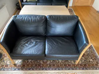 2&3 personers sofa i sæbebehandlet eg & sort læder