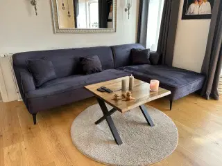 3 personers velour sofa med chaiselong mørkegrå