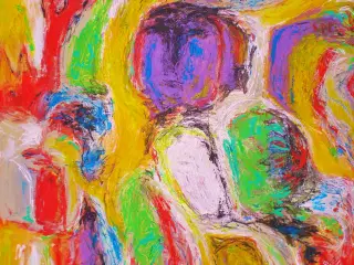 Akrylmaleri 100x100 cm. med sølv svæveramme