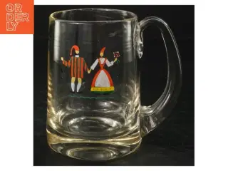 Glaskrus med folkekunstmotiv (str. H. 11 cm. ø. 8 cm)