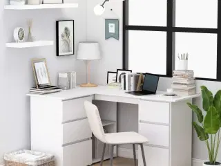 Skrivebord til hjørne 145x100x76 cm konstrueret træ hvid