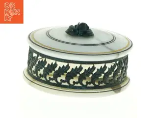 Dekorativ marmor Potpourri krukke med guldkant og låg (str. 11 x 4 cm)