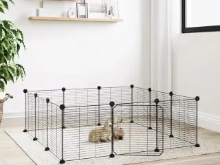 Kæledyrsbur med 12 paneler og dør sort 35x35 cm stål