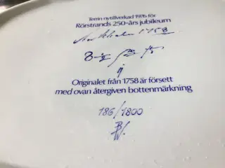 Rørstrand Jubilæums terrin ,Certifikat. NEDSAT