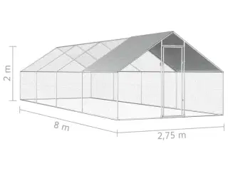 Udendørs hønsebur 2,75x8x1,92 m galvaniseret stål