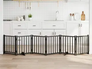 Hundelåge m. dør 6 paneler 300 cm foldbar massivt gran sort