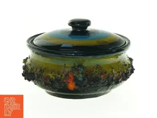 Vintage islandsk glit lava skål med låg , Glit iceland small handmade lava (str. Diameter 15 cm)