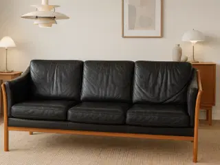 3 pers tremmesofa i sort læder