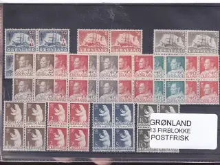 Grønland - 13 Firblokke - Postfrisk - Stor værdi !