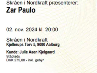 Koncertbilletter til Zar Paulo sælges