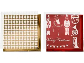 Dekorationsfolie og design limark, nøddeknækker, julemand og ballerina, ark 15x15 cm, guld, rød, hvid, 4ark/ 1 pk.