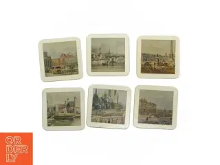 Vintage skånebrikker/coasters med historiske bymotiver (str. 9 x 9 cm)