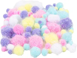 Pomponer, diam. 15-40 mm, glitter, pastelfarver, 62g/ 1 pk.