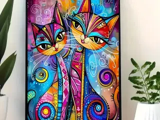 * Lærredsmaleri; Smukke katte - i abstrakt stil