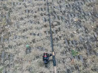 Spinning fiskestang carbon med line, hjul og lure