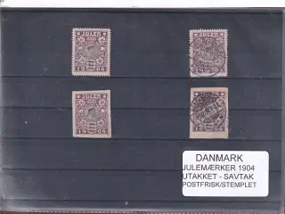 Danmark -  Julemærker 1904 - Takket - Utakket - Savtakket - Postfrisk/Stemplet