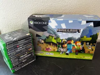 Xbox One S med original kasse og 16 spil