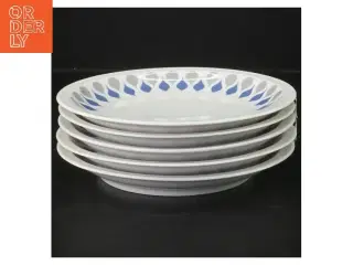 Blå dråbe fra lyngby porcelæn 5 kage tallerkener tallerkener med blå og grå mønster (str. 17 cm, 5 styk cm)