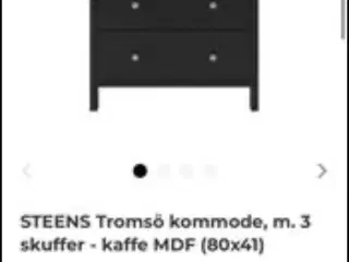 Tromsö kommode, m. 3 skuffer - kaffe MDF. Helt ny