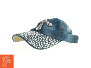 Denim kasket med rhinesten (str. Ø, 16 cm)