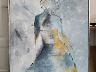 Figurativt maleri i blå og gule nuancer 90x120 med