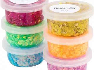 Glitter Clay, ass. farver, 6x20ml/ 1 pk.