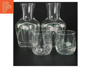 Sæt med malet glas karaffer og drikkeglas (str. 17 cm og 7,5 cm)