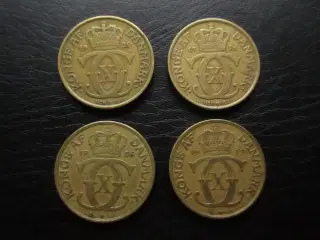 2 kr 1925, 1926, 1936 og 1939 Chr. X, 4 stk