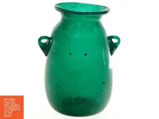 Grøn glasvase med hank (str. 12 x 9 cm)