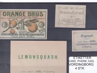 Etiketter - Cand. Pharm. Axel - Vordingborg - 4 Stk.