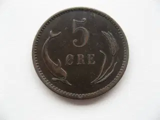 Flot/Særdeles flot delfin 5 øre 1890, den svære