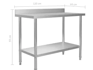 Arbejdsbord til køkken m. stænkplade 120x60x93 cm rustfrit stål