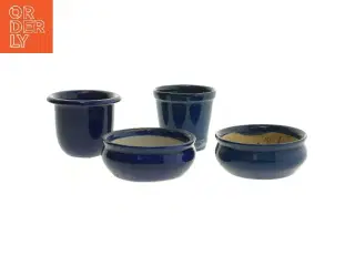 Blå keramikpotter, sæt af 4 (str. Ø 8x7&ø7x7&ø9x3,5&ø9x4 cm)