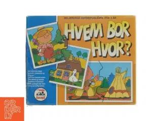 Hvem Bor Hvor? børnepuslespil fra Dan Spil (str. 18x14,5 cm)