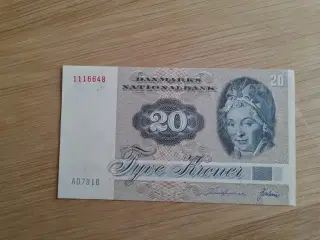 20 krone seddel, aldrig foldet.