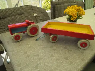 1 sæt Retro Model trælegetøj Traktor og vogn
