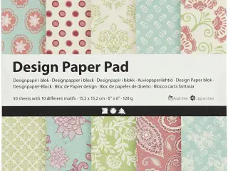 Designpapir i blok - Mint Grøn & Lilla, 50 ark