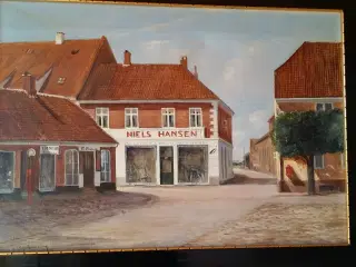 Maleri Ringkøbing Torv, sign. Chr. Bennedsen