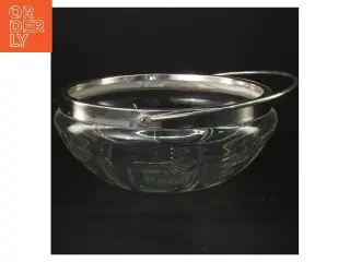 Antik Glasskål med metalkant og håndtag (str. Ø 18,5 cm)