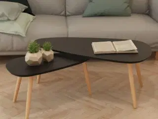 Sofabordssæt i 2 dele massivt fyrretræ sort