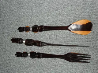 Træbestik. Kniv. Gaffel. Ske. Ibenholt