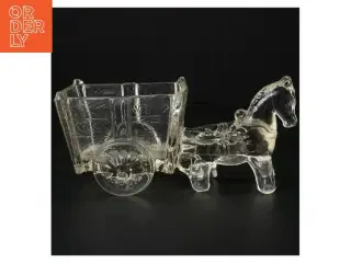 Vintage Hest med vogn i Presset Glas (str. 23 x 9 x 11 cm)