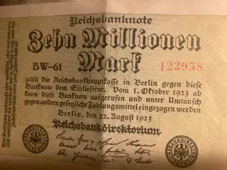 Tysk 10 mio mark fra 1923