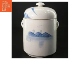 Orientalsk Fajance krukke med låg (str. 21 cm)