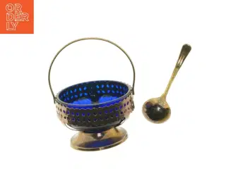 Vintage Queen Anne koboltblå glas sukkerskål (str. 14 x 11 cm)