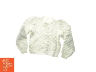 Hjemmestrikket hvid cardigan (str. 44 x 40 cm ærme 39 cm)