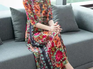 Maxi/tunika syet style kjole i Mulifarvet/XL=m/L