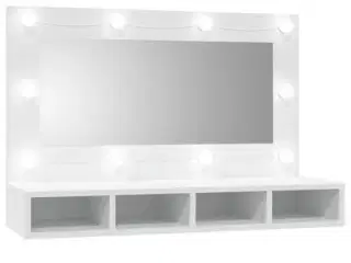 vidaXL spejlskab med LED-lys 90x31,5x62 cm hvid