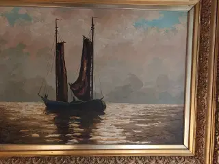 Hollandsk oliemaleri af skib
