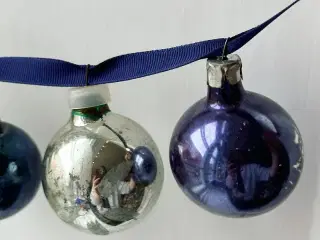 Vintage julekugler, sølv og blå, 4 stk samlet